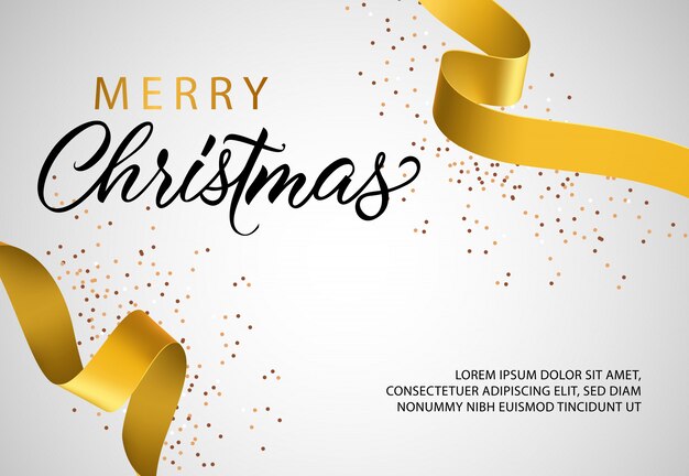 Merry Christmas banner design with golden ribbon