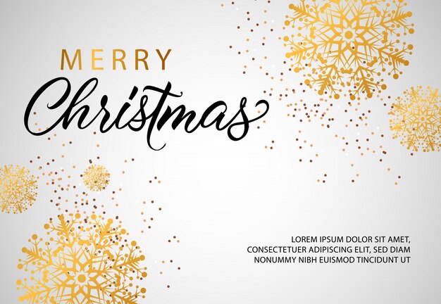 Merry Christmas banner design with golden snowflakes