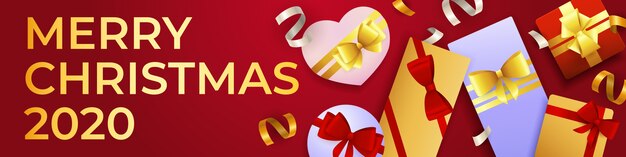 Merry Christmas banner with abundance of gift boxes