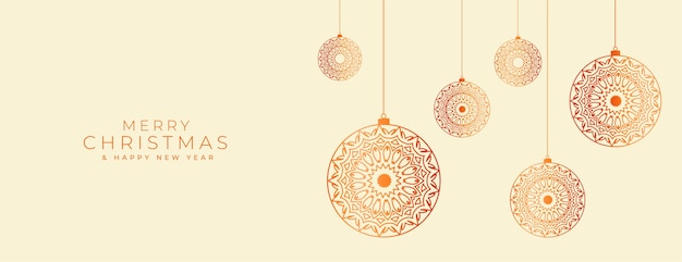 Free vector merry christmas banner with decorative baubles