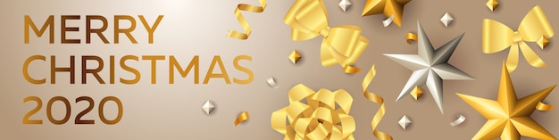Merry Christmas banner with golden and silver elements