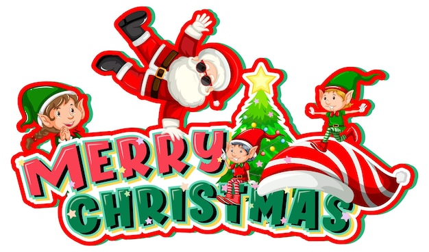 Merry christmas banner with santa claus and elves