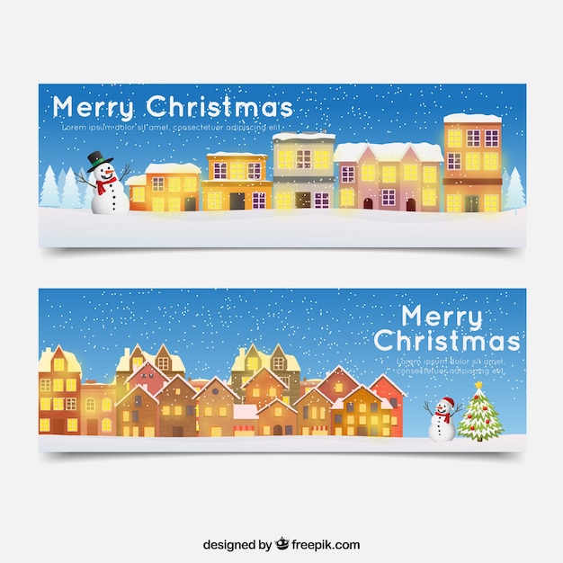 Buon natale banner con città illuminata