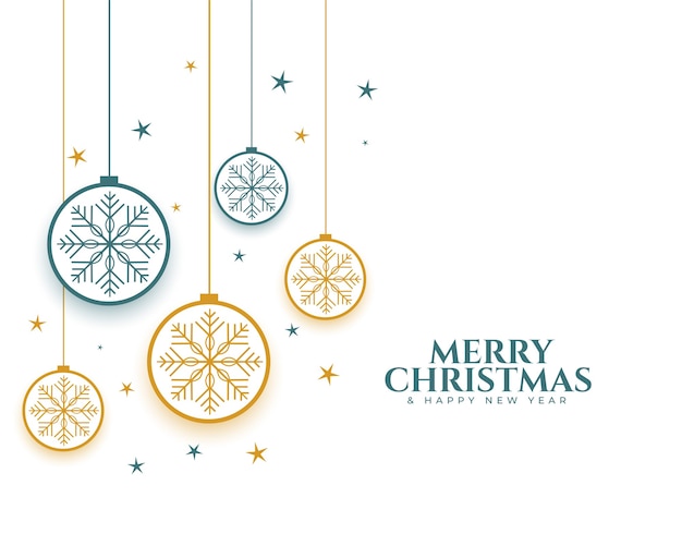 Merry christmas baubes and snowflakes decorative background