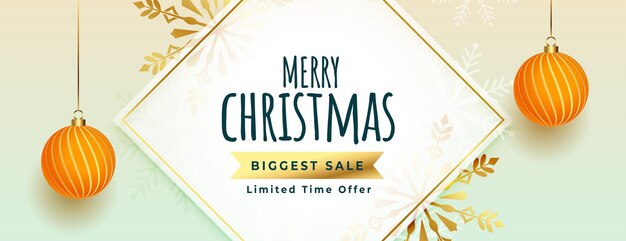 Merry christmas big sale banner with hanging xmas balls