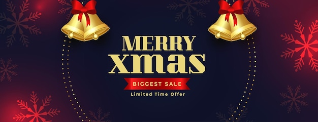 Merry christmas biggest sale banner with golden bell