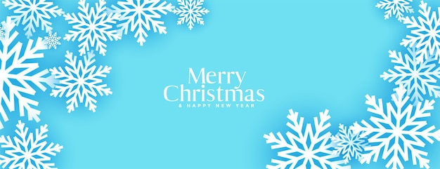 Merry christmas blue 3d snowflakes banner design