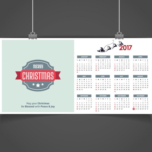 Free vector merry christmas calendar 2017