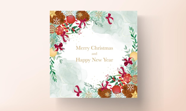 Merry christmas card with beautiful christmas ornament
