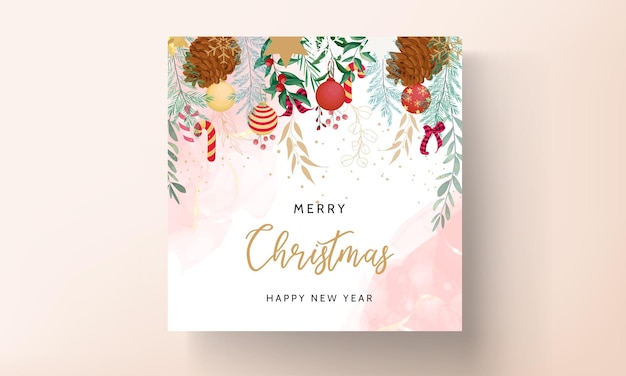 Free vector merry christmas card with beautiful christmas ornament