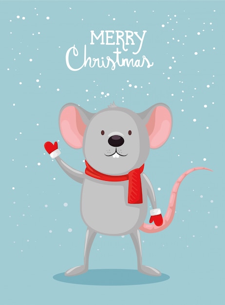 Free vector merry christmas card with cute mouse