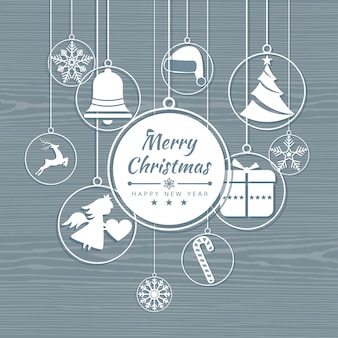 Счастливый рождественская открытка с символом значков элементов. зимний фон. векторные иллюстрации