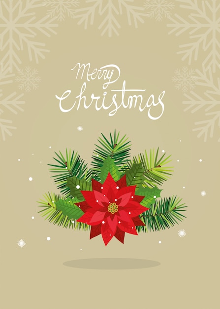 Бесплатное векторное изображение Веселая рождественская открытка с цветочным декором