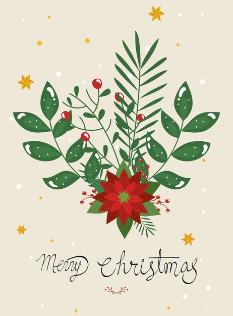 花の装飾とメリークリスマスカード