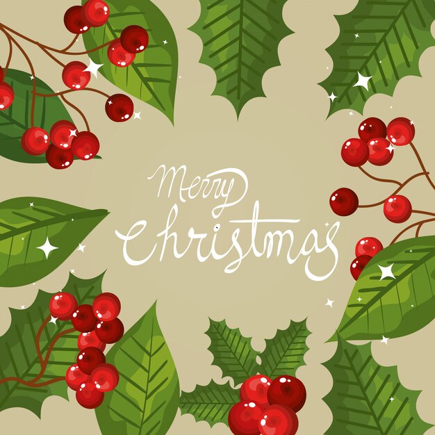 Веселая рождественская открытка с рамкой из листьев и семян