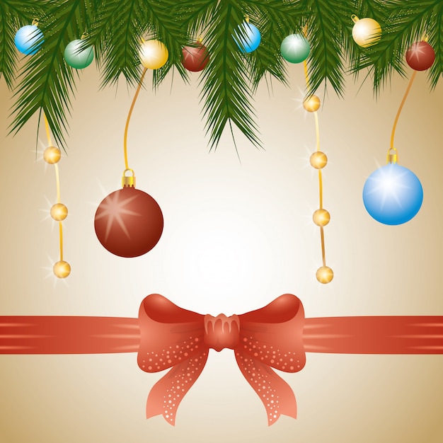 Веселая рождественская открытка с венком из гирлянд и шарами