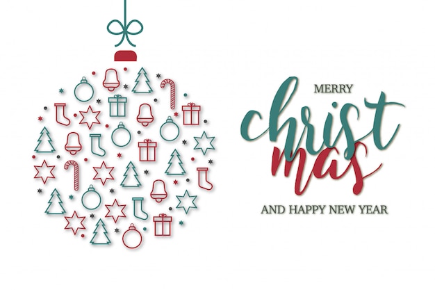 Merry christmas Card with Icons Template