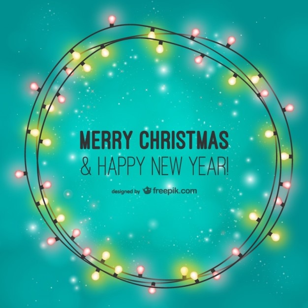 Бесплатное векторное изображение Веселая рождественская открытка с лампочками