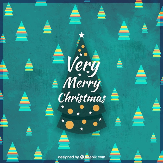 Free vector merry christmas card with pretty trees in vintage style