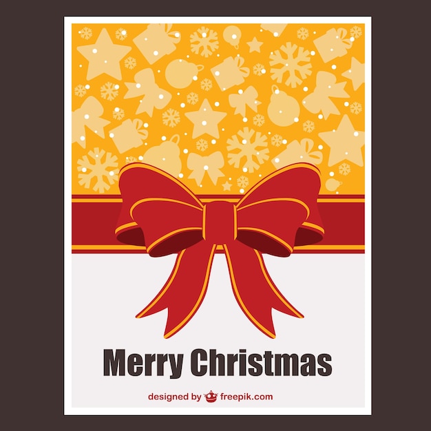 Free vector merry christmas card with a red bow