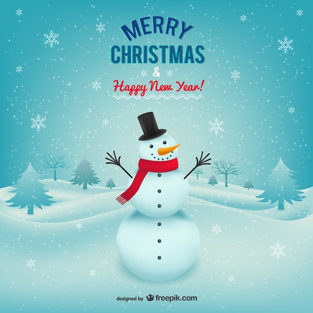 Merry christmas card with snowman