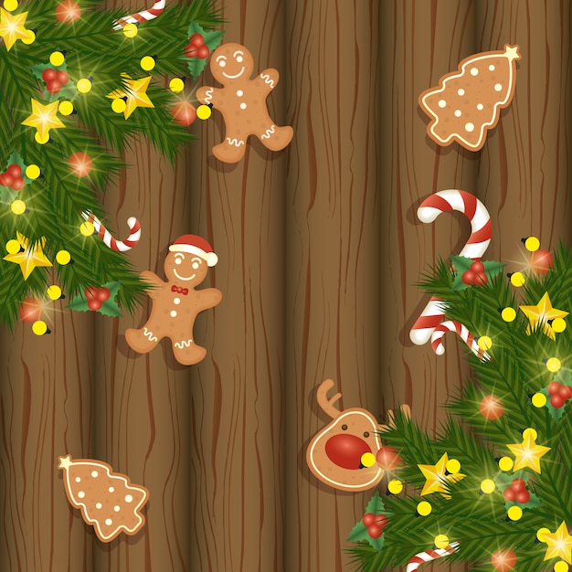 木の上の甘いジンジャークッキーとメリークリスマスカード