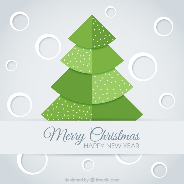 Merry christmas card with tree in flat design