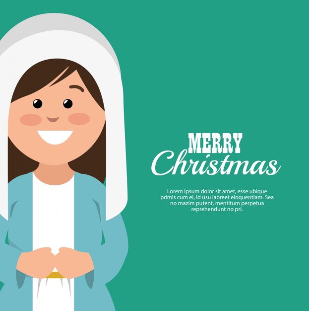merry christmas card with virgin mary smiling