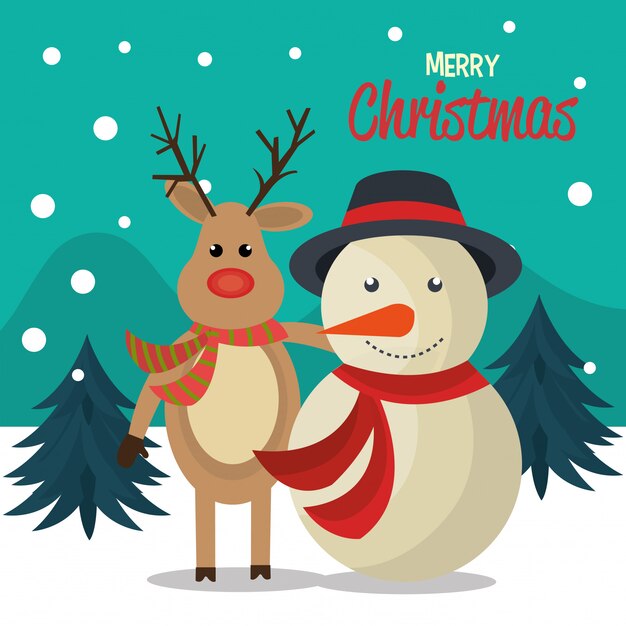 Merry christmas cartoon greeting card design