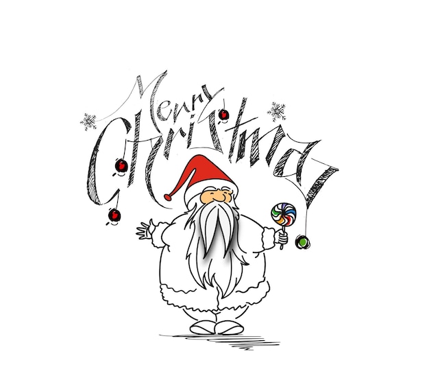 Merry Christmas! Cartoon Style Funny Santa Claus Holding Candy, Vector illustration