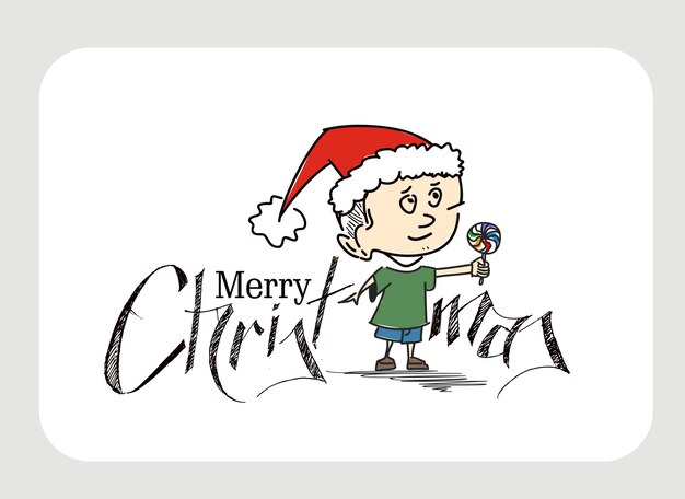 メリークリスマス！漫画スタイルの小さなかわいい赤ちゃん保持キャンディー、ベクトルイラスト