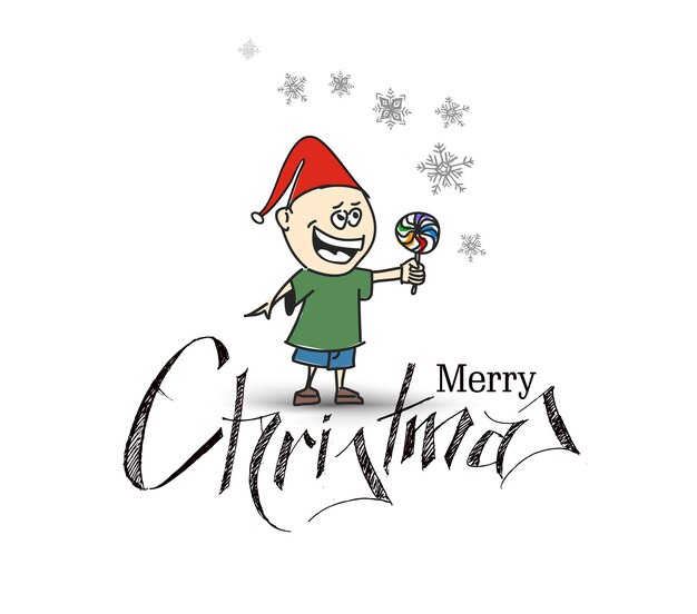 メリークリスマス！漫画スタイルの小さなかわいい赤ちゃん保持キャンディー、ベクトルイラスト