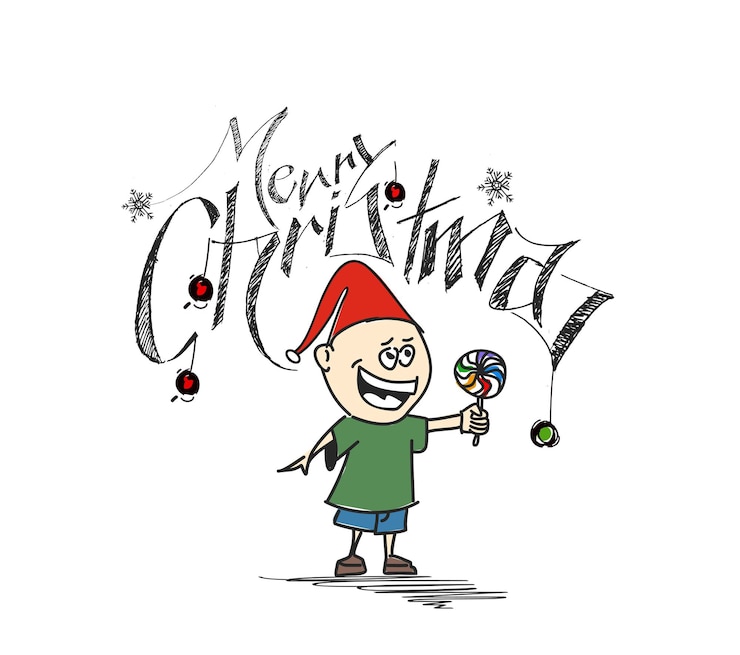 無料Vector メリークリスマス！キャンディー、ベクトルイラストを保持している漫画スタイルのかわいい赤ちゃん