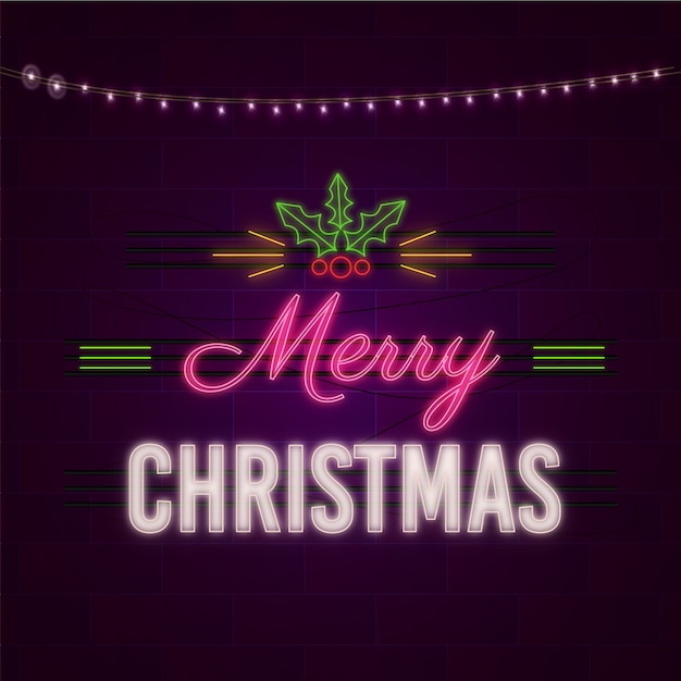 Free vector merry christmas concept with neon design