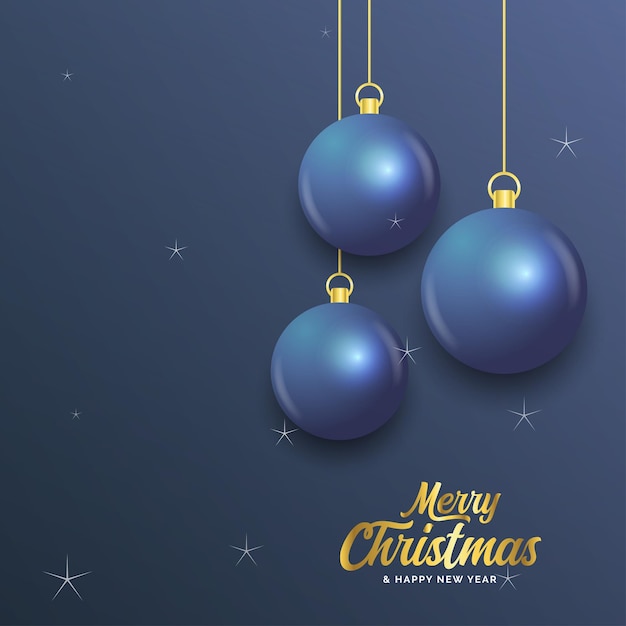 Счастливого Рождества темно-синий баннер с шариками Рождественская открытка Векторная иллюстрация
