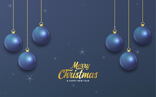 Vettore gratuito buon natale banner blu scuro con palline cartolina di natale illustrazione vettoriale