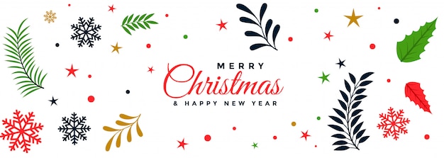 Free vector merry christmas decorative leaves festival banner