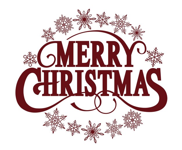Счастливого Рождества декоративный логотип с Swash и снежинки, изолированные на белом фоне вектор плохо