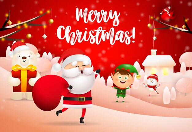 Merry Christmas design of Santa Claus with gift sack