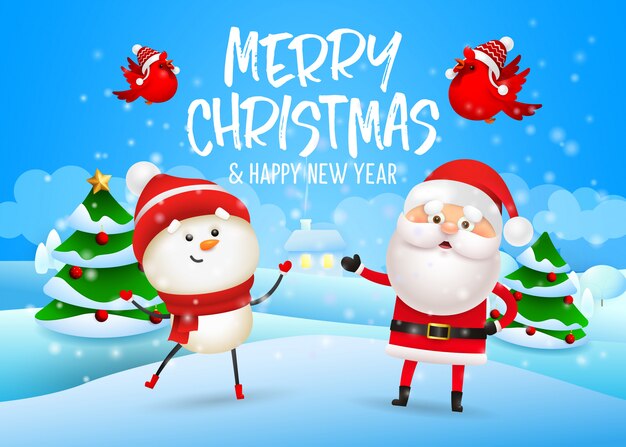 Merry Christmas design with snowman and Santa Claus