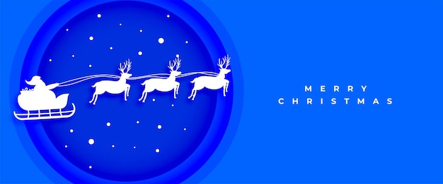 Free vector merry christmas eve party banner with papercut santa claus sleigh vector