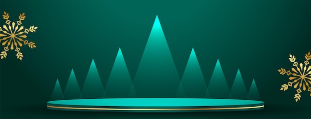 Free vector merry christmas event banner with 3d podium and snowflake