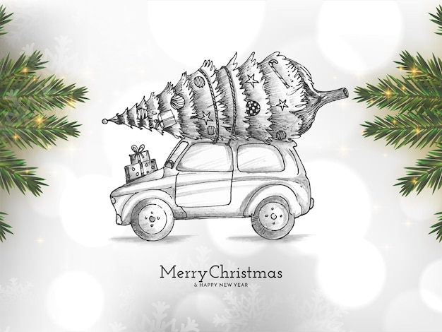 Free vector merry christmas festival background christmas tree on car