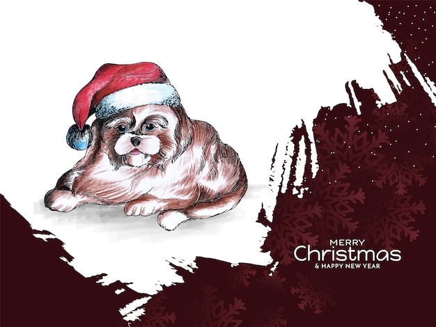 Free vector merry christmas festival background with beautiful dog design