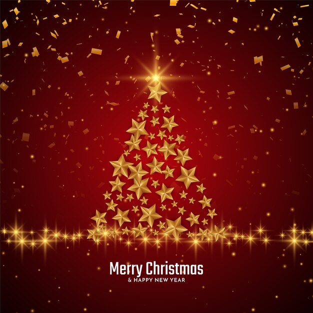 Merry Christmas festival background with golden stars tree 