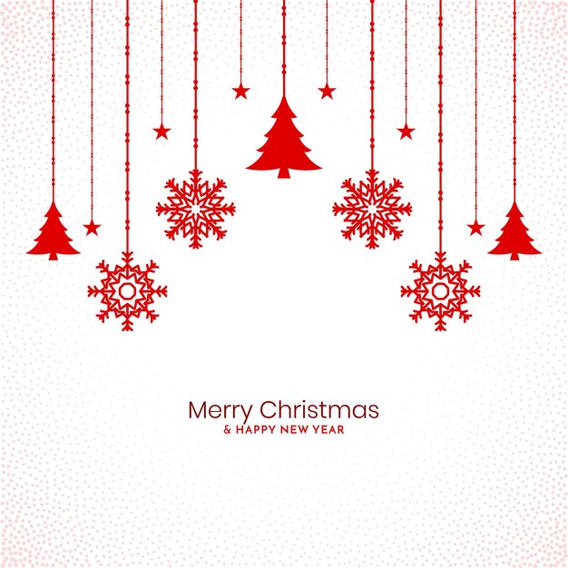 Merry Christmas festival background with hanging red Christmas elements vector