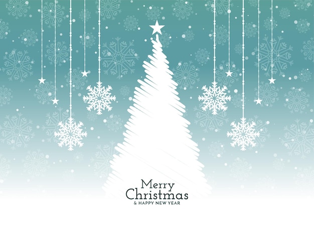 Merry Christmas festival background with snowflakes and tree vector