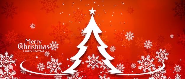 Бесплатное векторное изображение Счастливого рождества фестиваль баннер дизайн с блеском дерево вектор