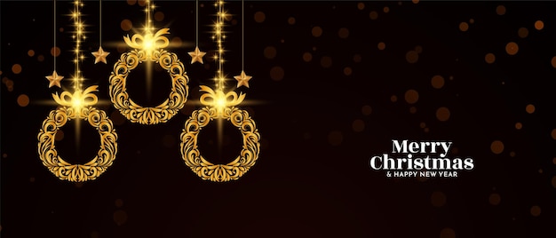 Free vector merry christmas festival banner with decorative christmas balls vector