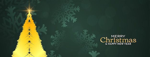 Vettore gratuito banner del festival di buon natale con albero di natale lucido